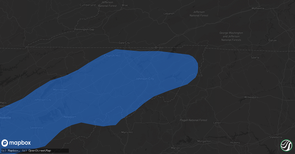 Hail map in Johnson City, TN on March 24, 2023