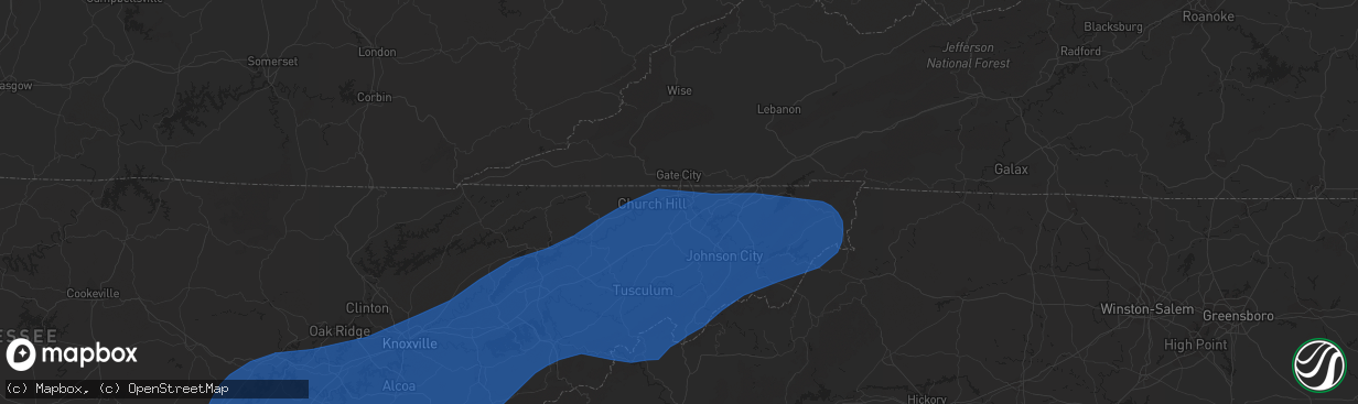 Hail map in Kingsport, TN on March 24, 2023
