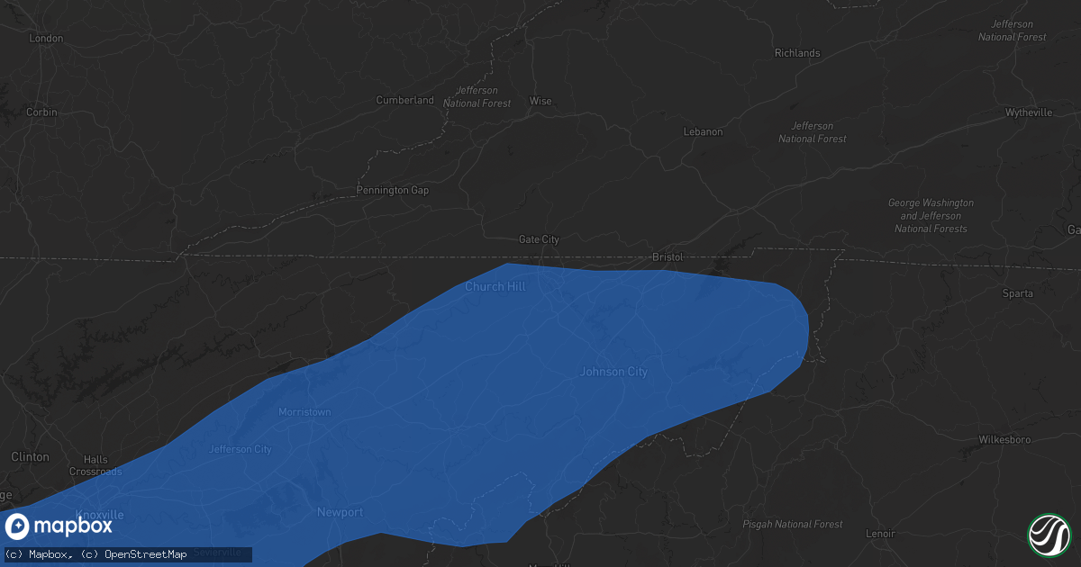 Hail map in Kingsport, TN on March 24, 2023