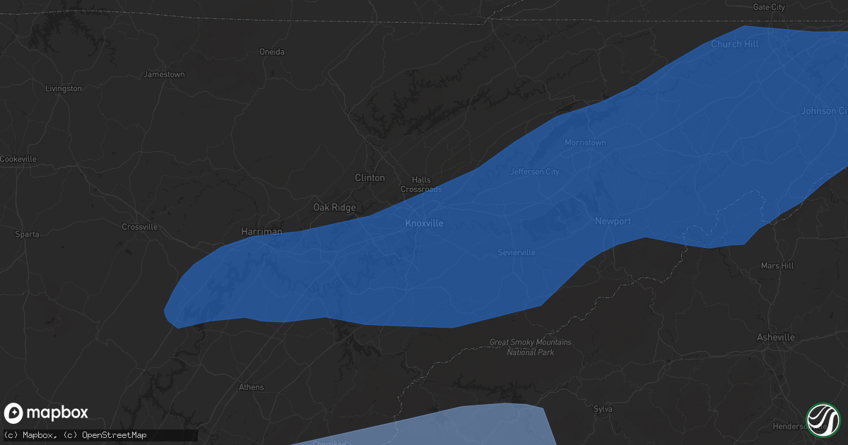 Hail map in Knoxville, TN on March 24, 2023