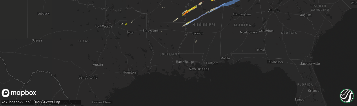 Hail map in Louisiana on March 24, 2023