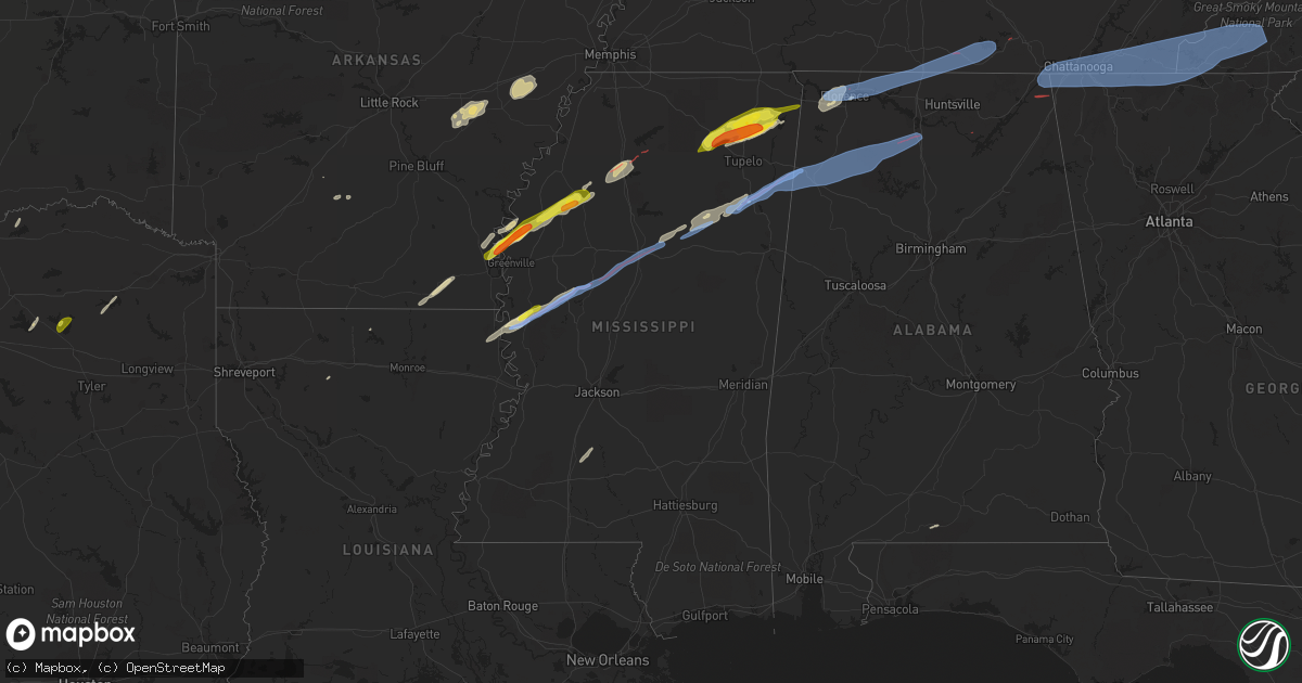 Hail map in Mississippi on March 24, 2023