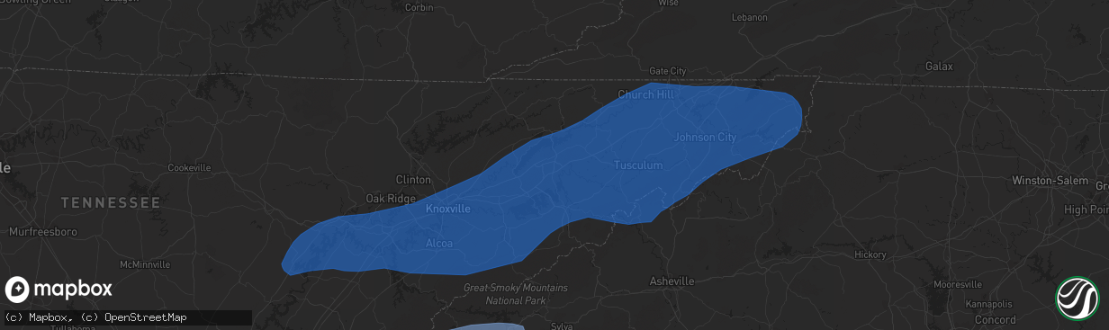 Hail map in Morristown, TN on March 24, 2023