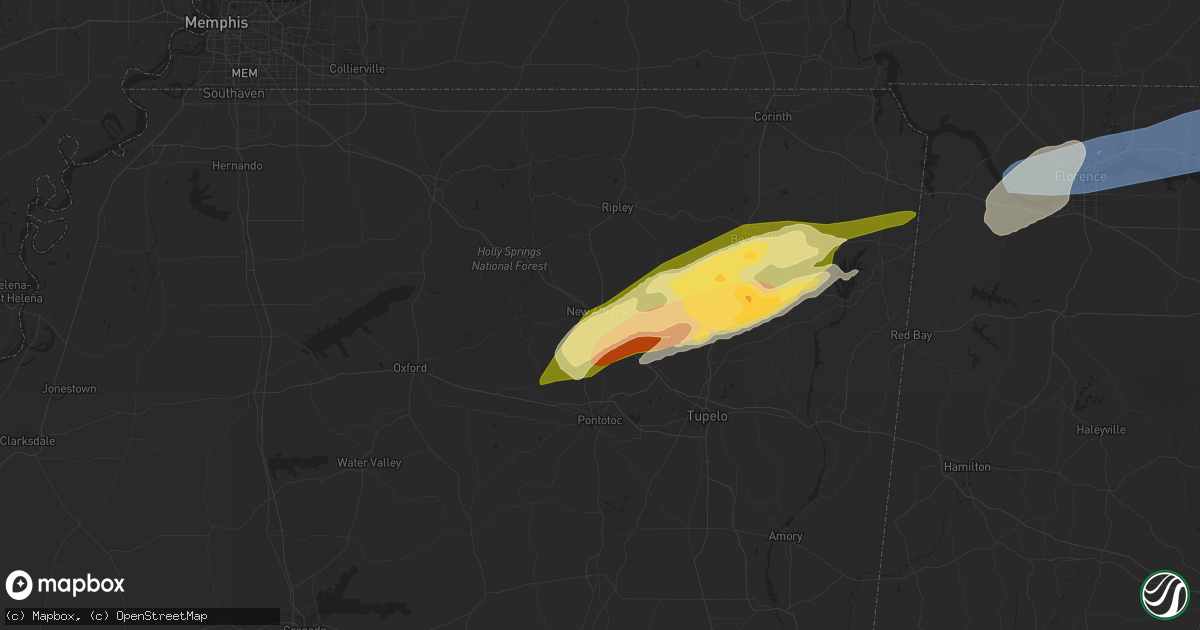 Hail map in New Albany, MS on March 24, 2023
