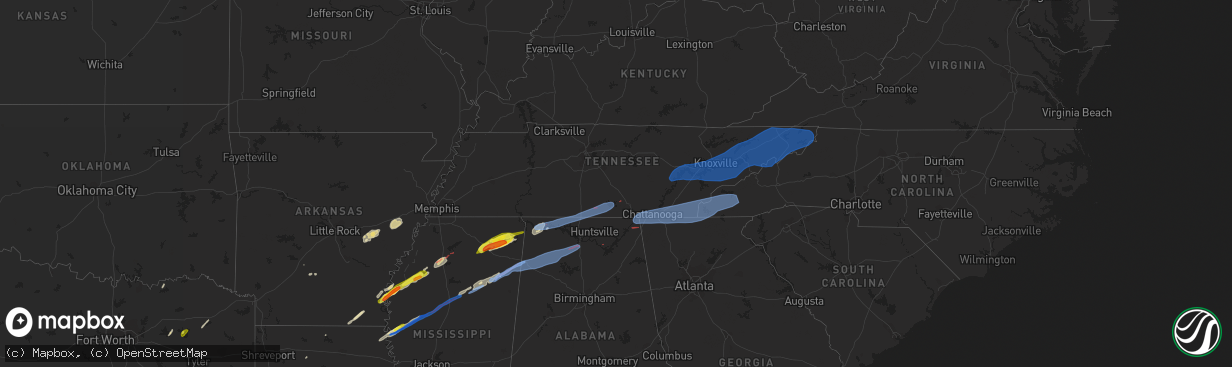 Hail map in Tennessee on March 24, 2023