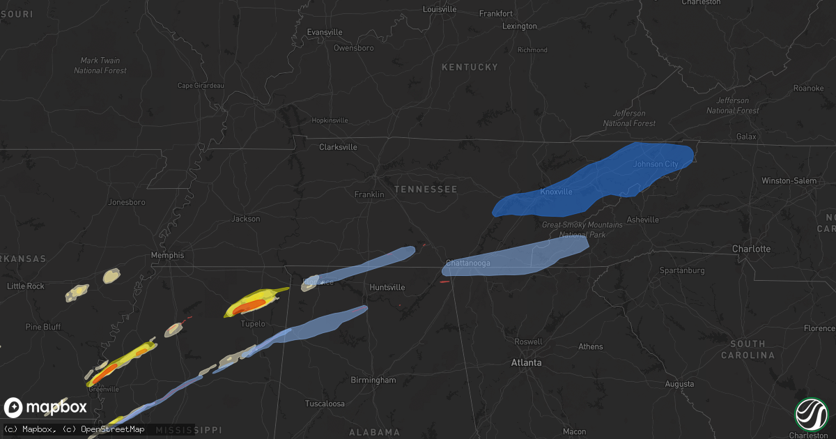 Hail map in Tennessee on March 24, 2023