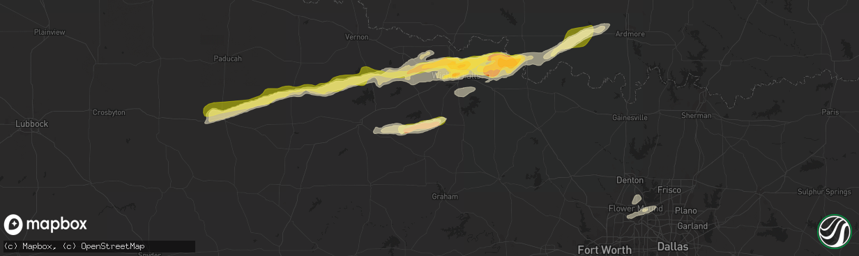 Hail map in Archer City, TX on March 24, 2024