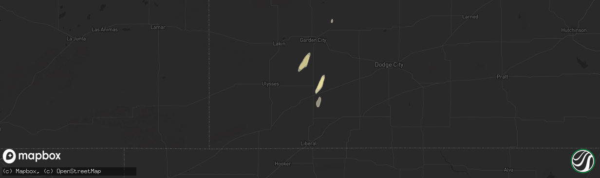 Hail map in Satanta, KS on March 24, 2024