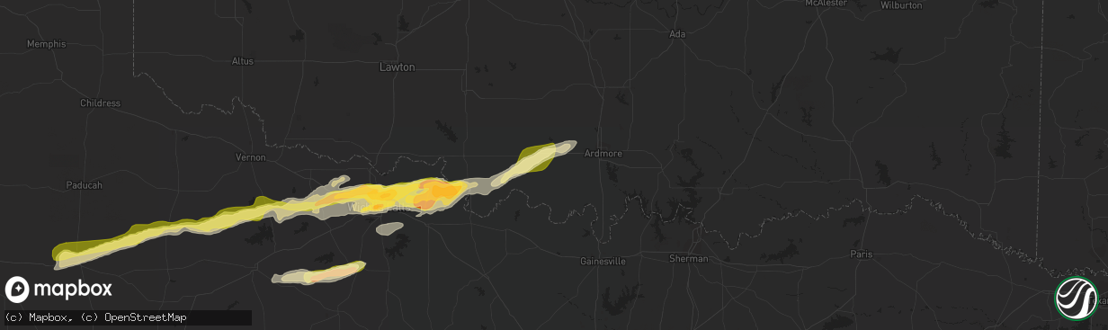 Hail map in Wilson, OK on March 24, 2024