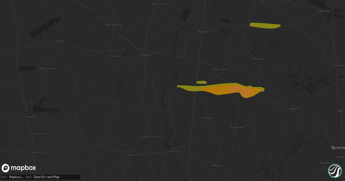 Hail map in Amory, MS on March 24, 2025