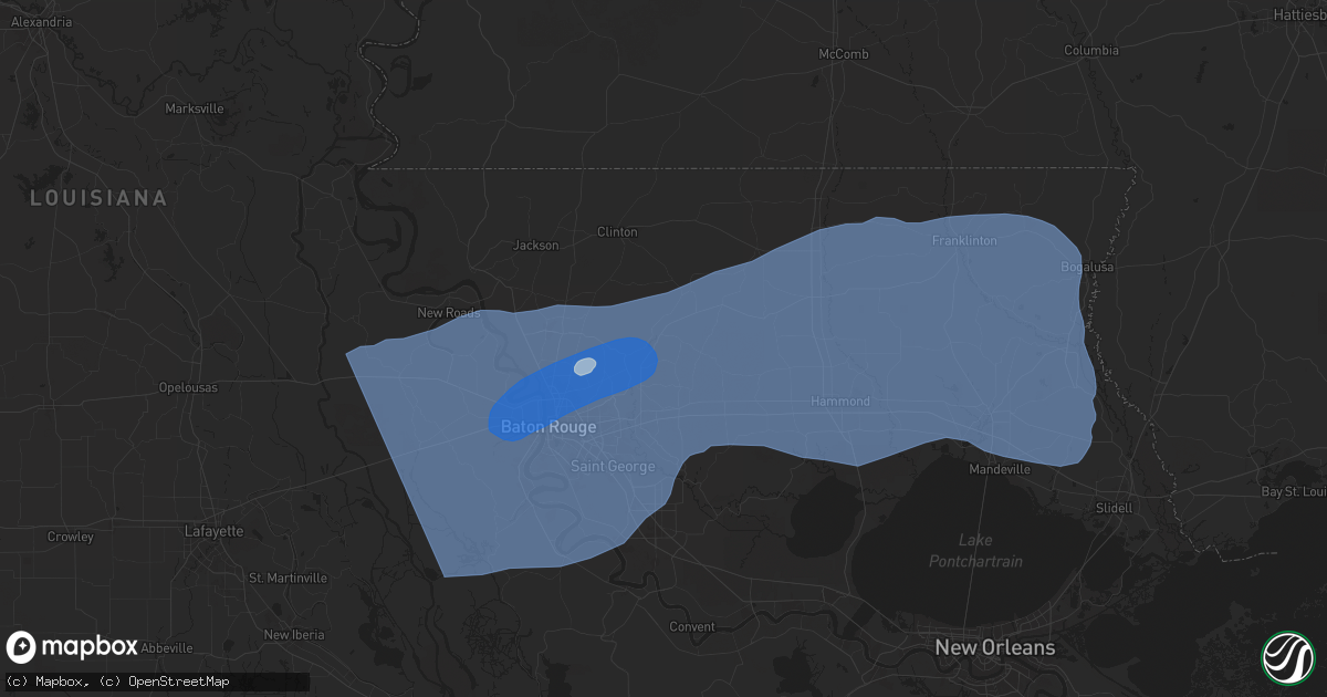 Hail map in Denham Springs, LA on March 24, 2025