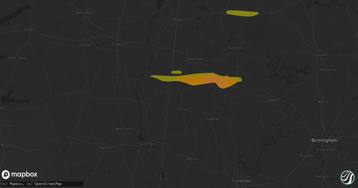 Hail map in Sulligent, AL on March 24, 2025