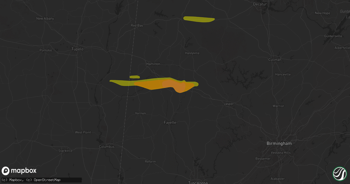 Hail map in Winfield, AL on March 24, 2025