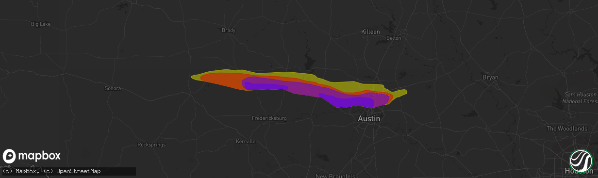 Hail map in Austin, TX on March 25, 2009