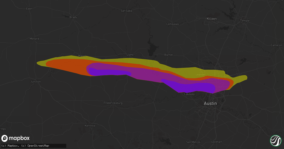 Hail map in Leander, TX on March 25, 2009