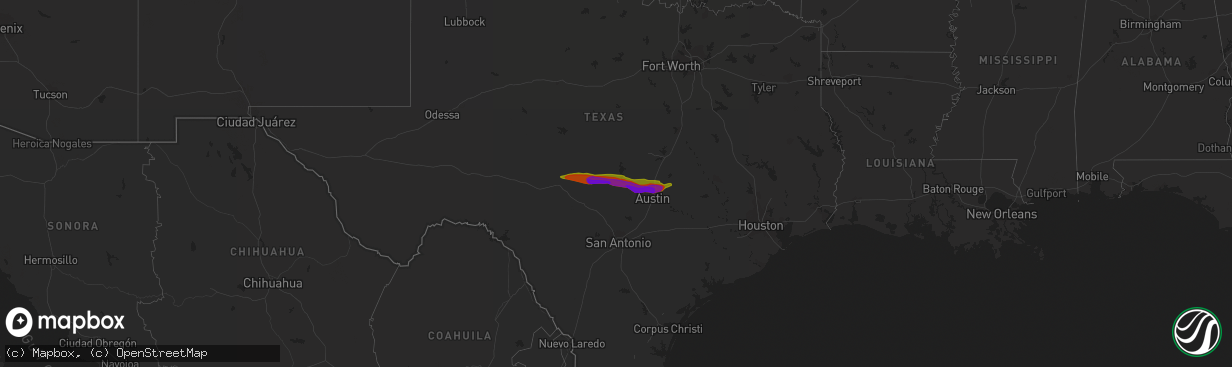 Hail map in Texas on March 25, 2009