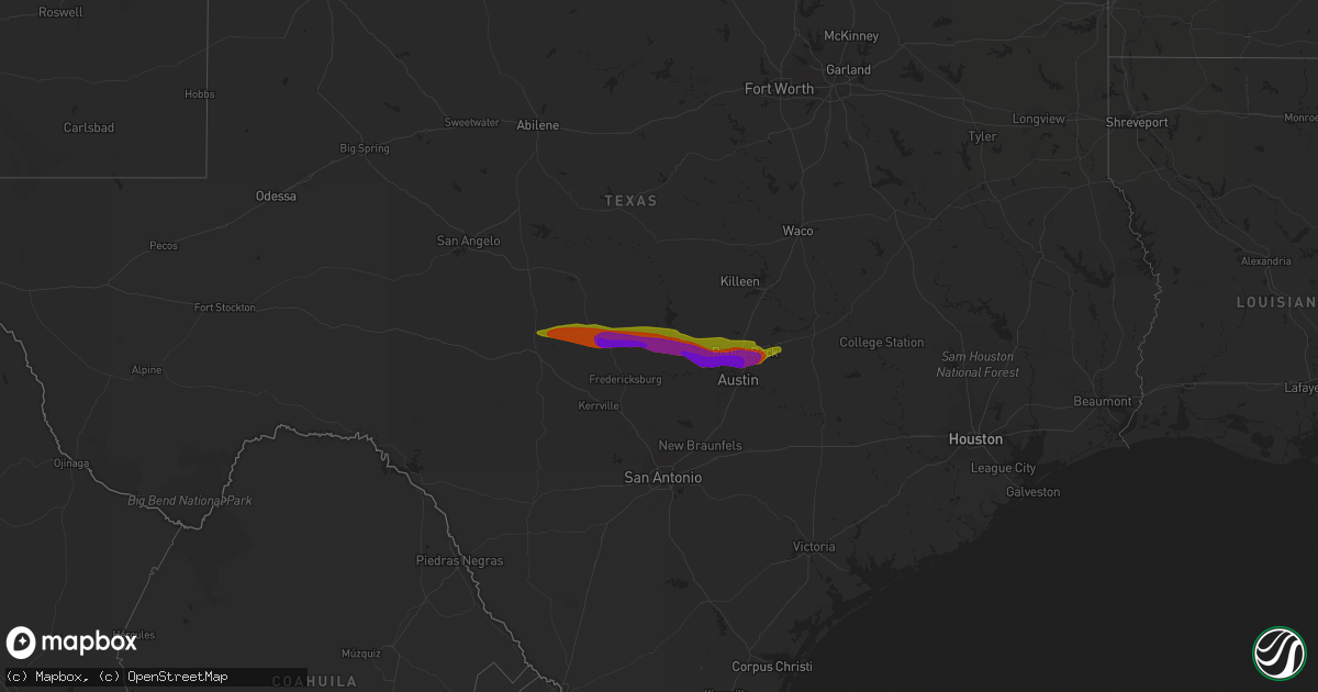 Hail map in Texas on March 25, 2009