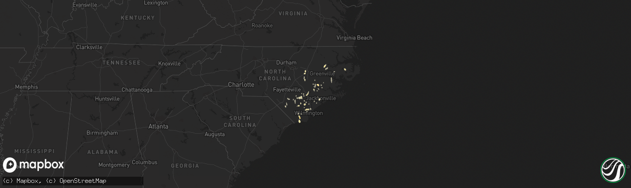 Hail map in North Carolina on March 25, 2012