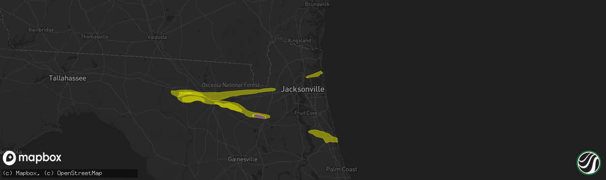 Hail map in Jacksonville, FL on March 25, 2013