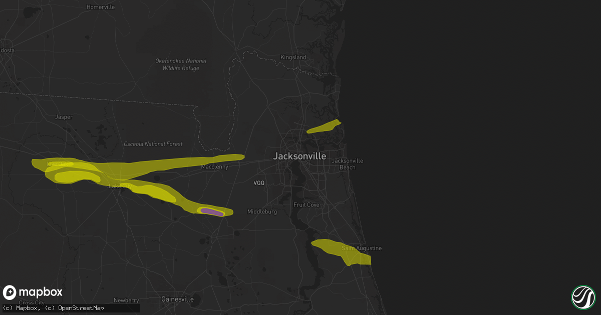 Hail map in Jacksonville, FL on March 25, 2013