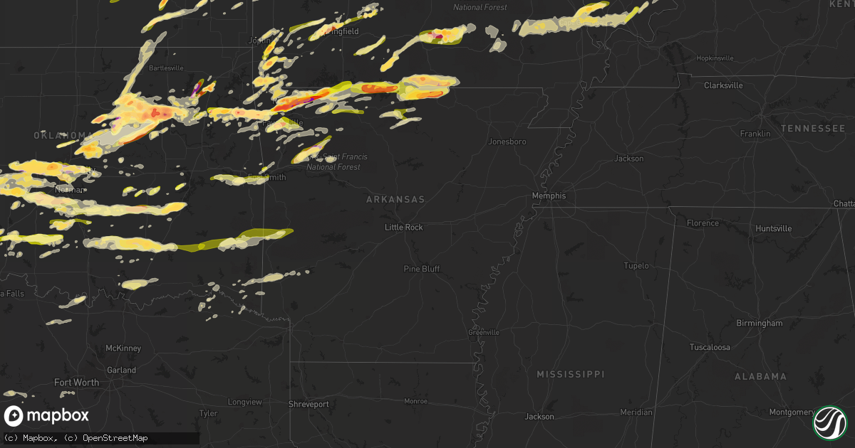 Hail map in Arkansas on March 25, 2015