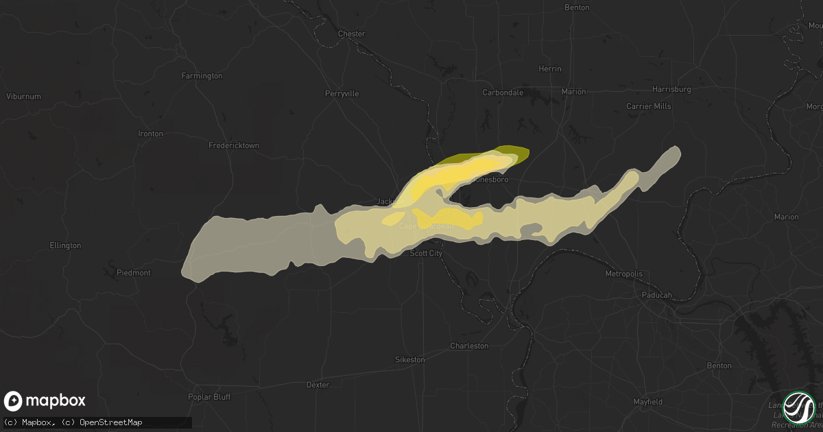 Hail map in Cape Girardeau, MO on March 25, 2015