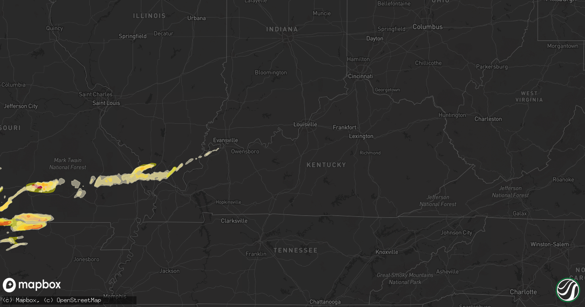 Hail map in Kentucky on March 25, 2015