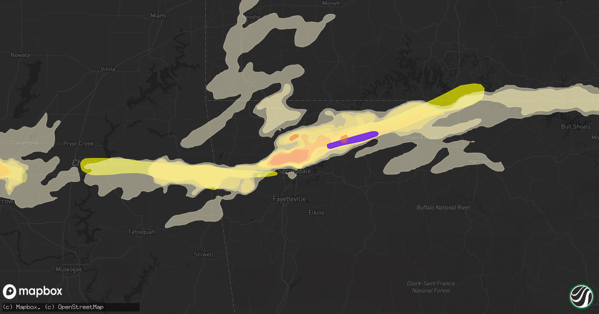 Hail map in Lowell, AR on March 25, 2015