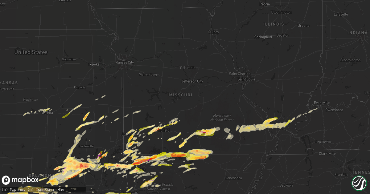 Hail map in Missouri on March 25, 2015