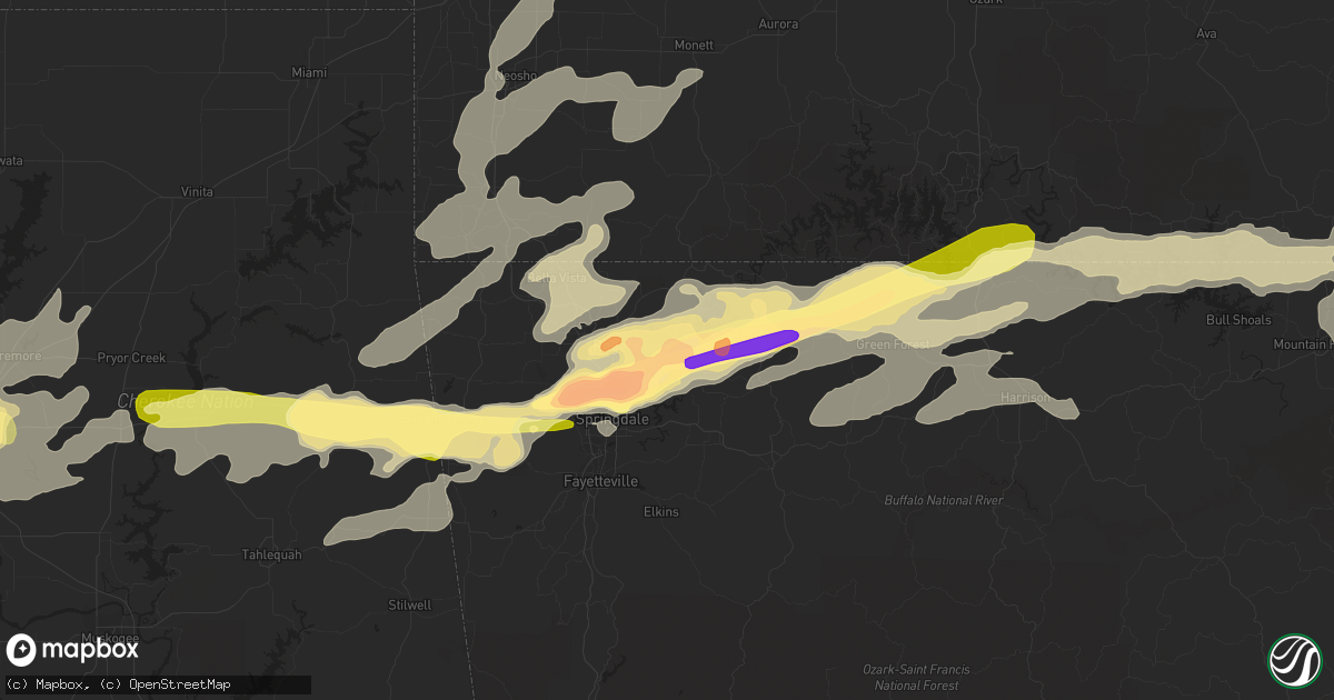 Hail map in Rogers, AR on March 25, 2015
