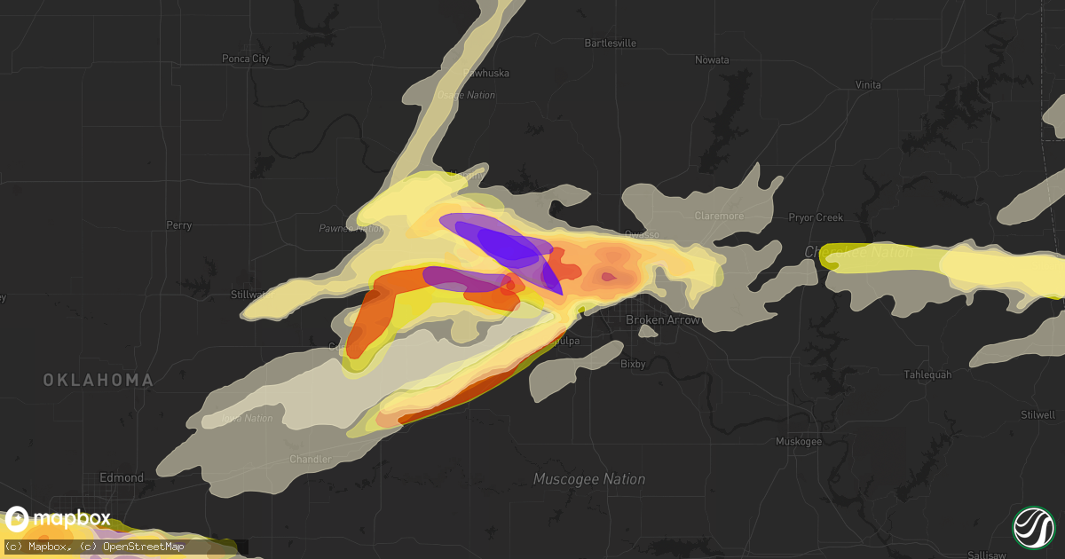 Hail map in Sand Springs, OK on March 25, 2015