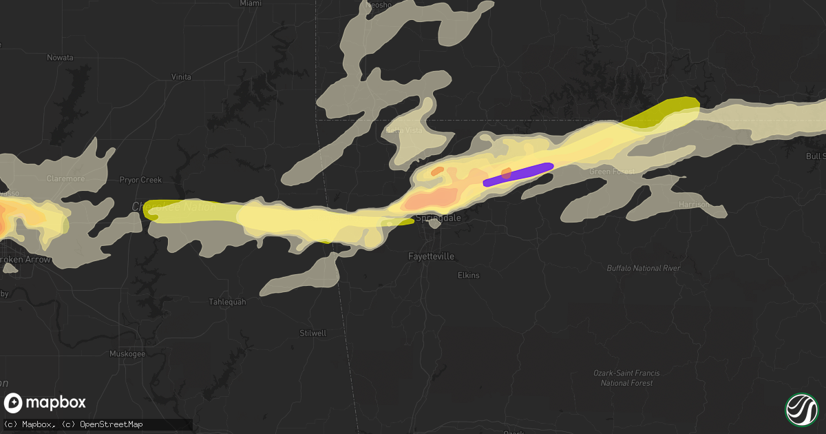 Hail map in Springdale, AR on March 25, 2015