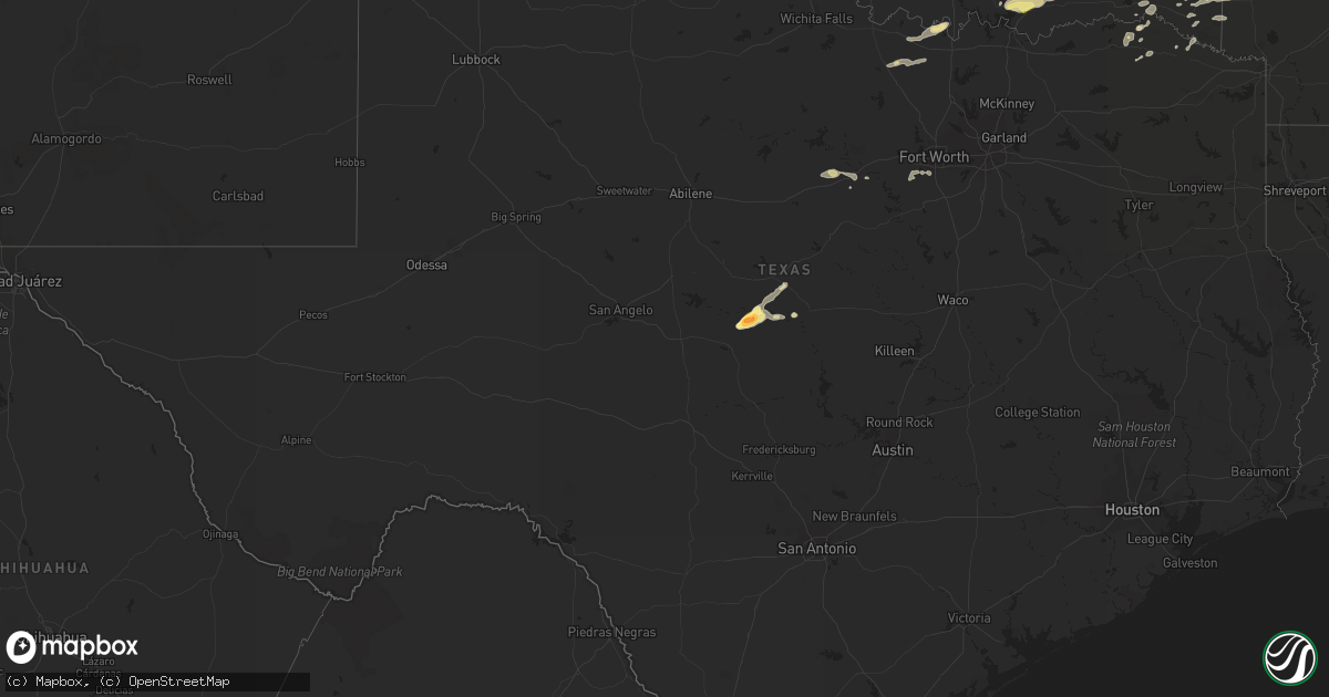 Hail map in Texas on March 25, 2015