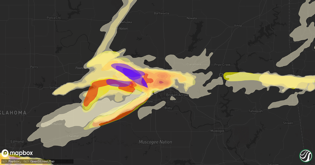 Hail map in Tulsa, OK on March 25, 2015