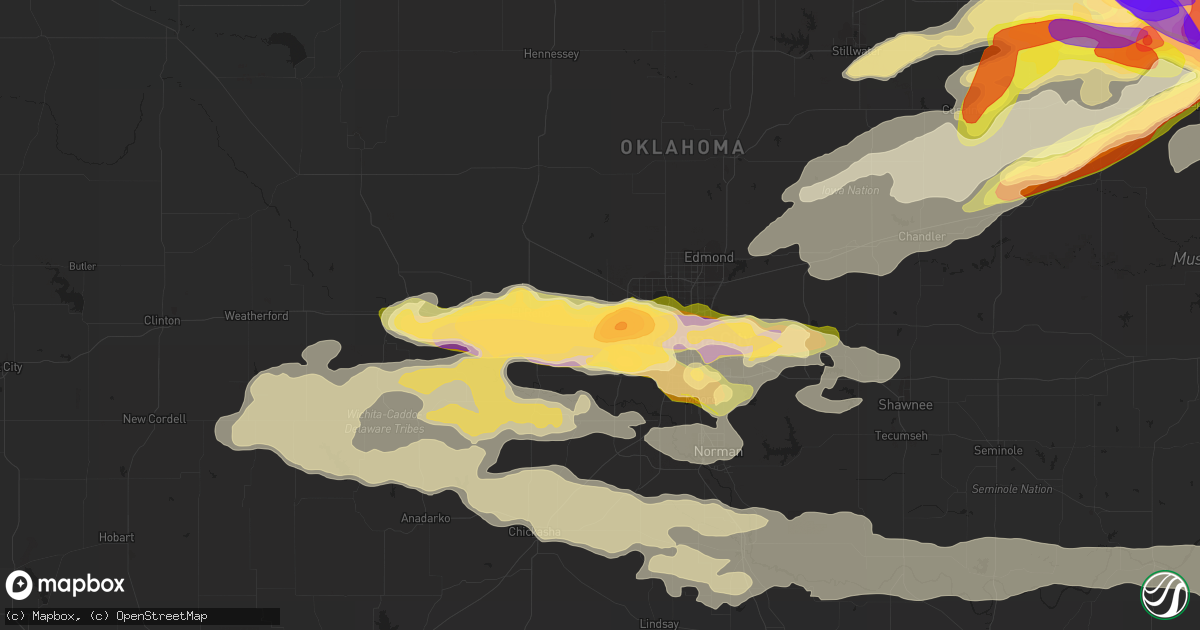 Hail map in Yukon, OK on March 25, 2015