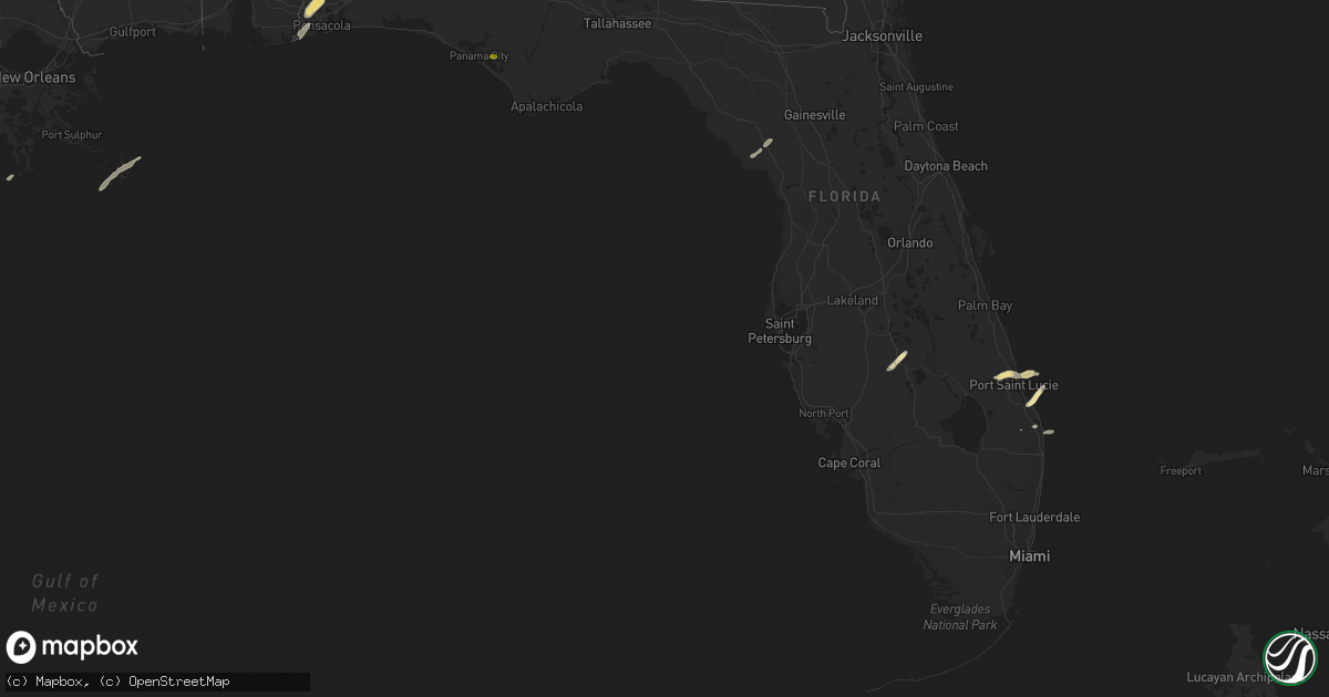 Hail map in Florida on March 25, 2016