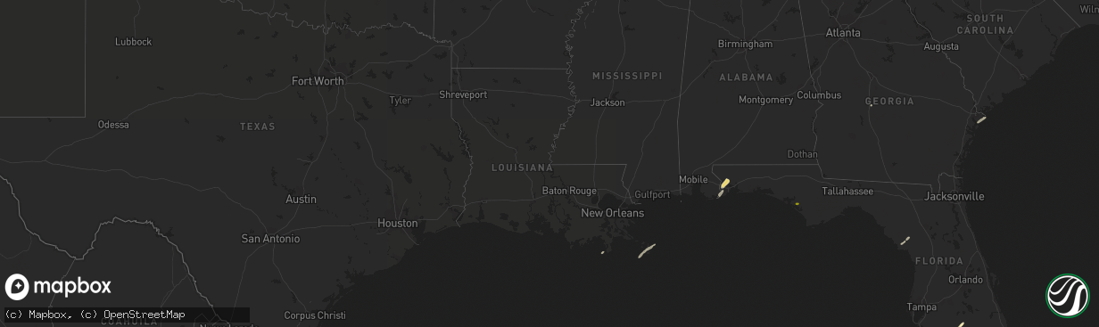 Hail map in Louisiana on March 25, 2016