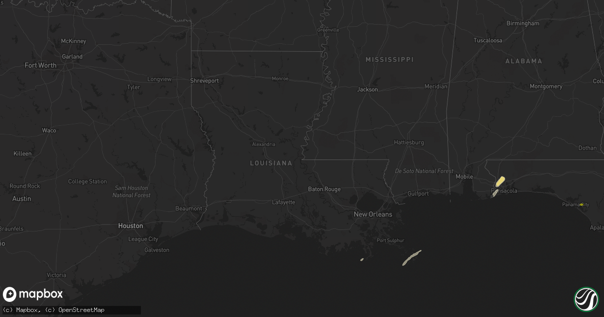 Hail map in Louisiana on March 25, 2016