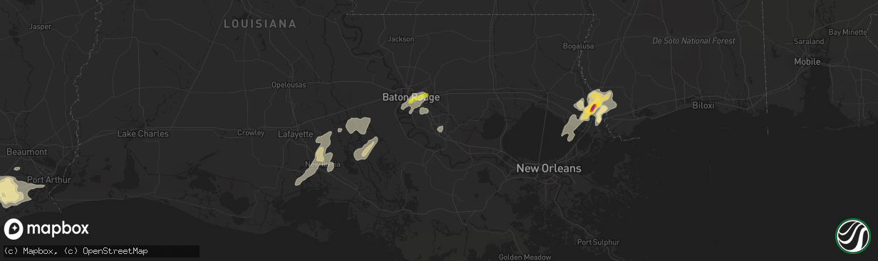 Hail map in Gonzales, LA on March 25, 2017