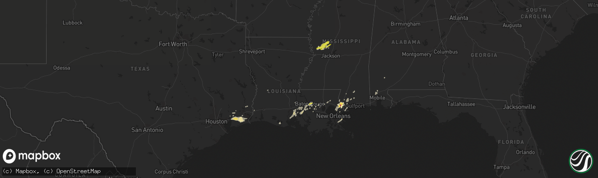 Hail map in Louisiana on March 25, 2017