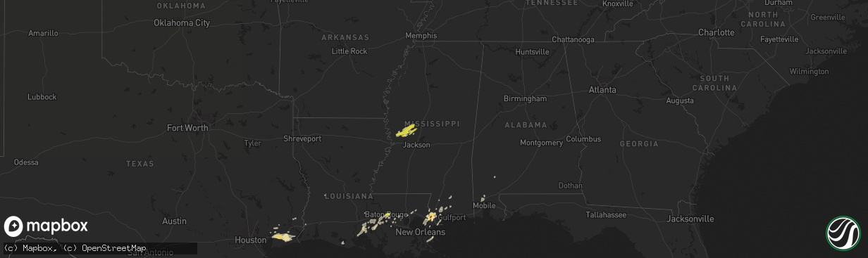 Hail map in Mississippi on March 25, 2017