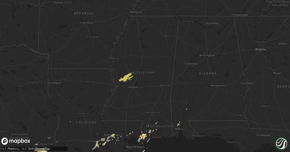 Hail map in Mississippi on March 25, 2017