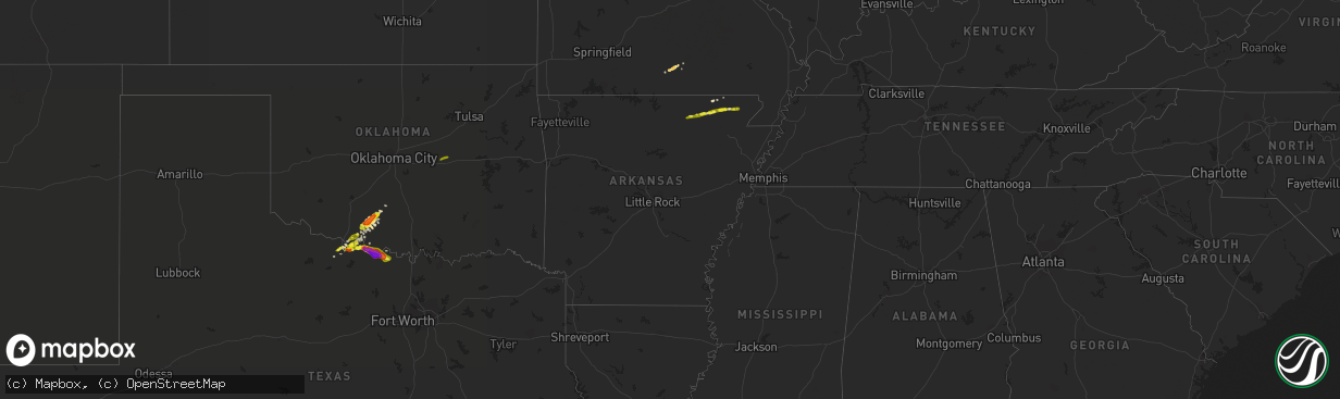 Hail map in Arkansas on March 25, 2018