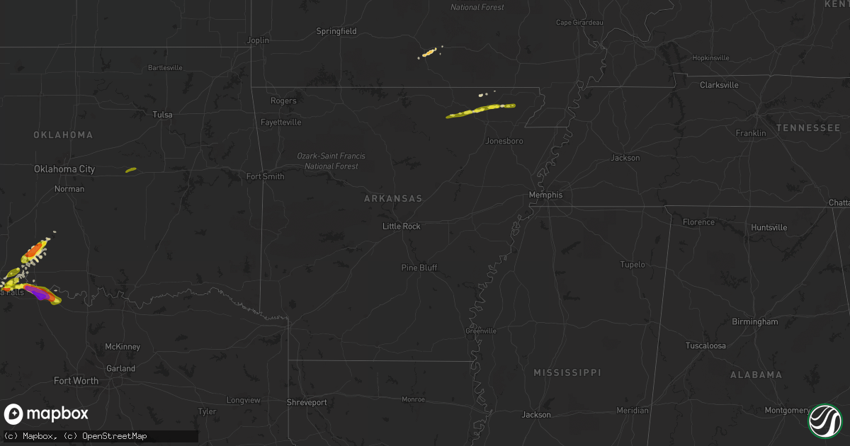 Hail map in Arkansas on March 25, 2018