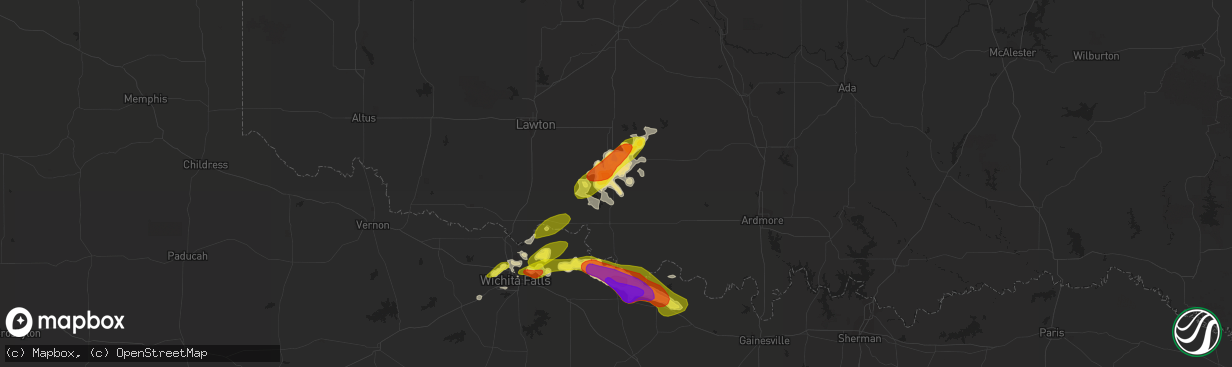 Hail map in Comanche, OK on March 25, 2018