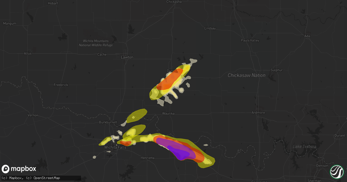 Hail map in Comanche, OK on March 25, 2018