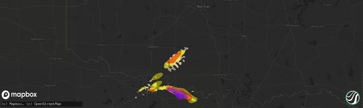 Hail map in Duncan, OK on March 25, 2018