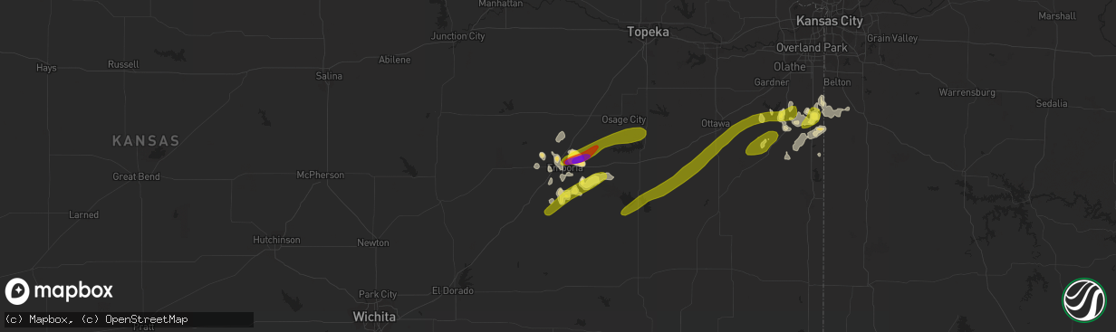 Hail map in Emporia, KS on March 25, 2018