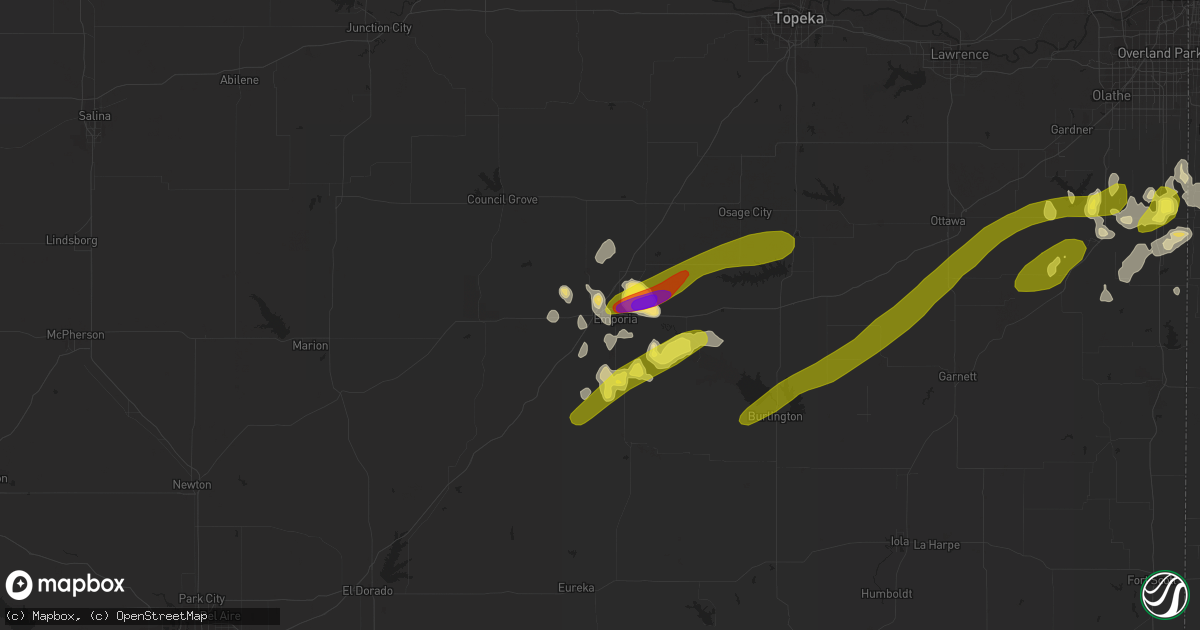 Hail map in Emporia, KS on March 25, 2018
