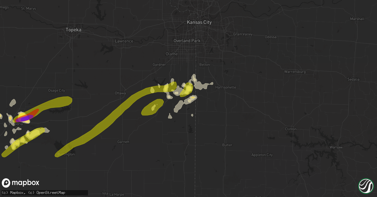 Hail map in Louisburg, KS on March 25, 2018